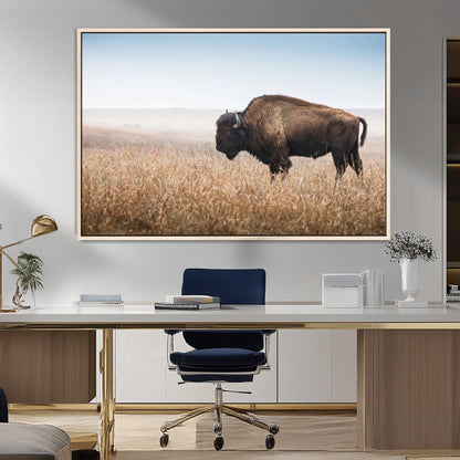 91267849-MGV-FC-36X24_Natural-Wild Bison Wall Art Canvas Print, Framed Bison in Prairie Art Picture Print, Rustic Western Perfect Rustic Western Decor Artwork