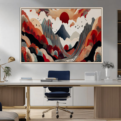 59495752-MGV-FC-36X24_Natural-Abstract Mountain Wall Art Canvas Print, Framed Vibrant Landscape Art Picture Print, Nature Drawing Perfect Contemporary