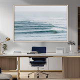 73969318-MGV-FC-36X24_Natural-Ocean Waves Wall Art Canvas Print, Framed Surfer Lineup Art Picture Print, Crowded Ocean Perfect Minimal Coastal Decor Artwork