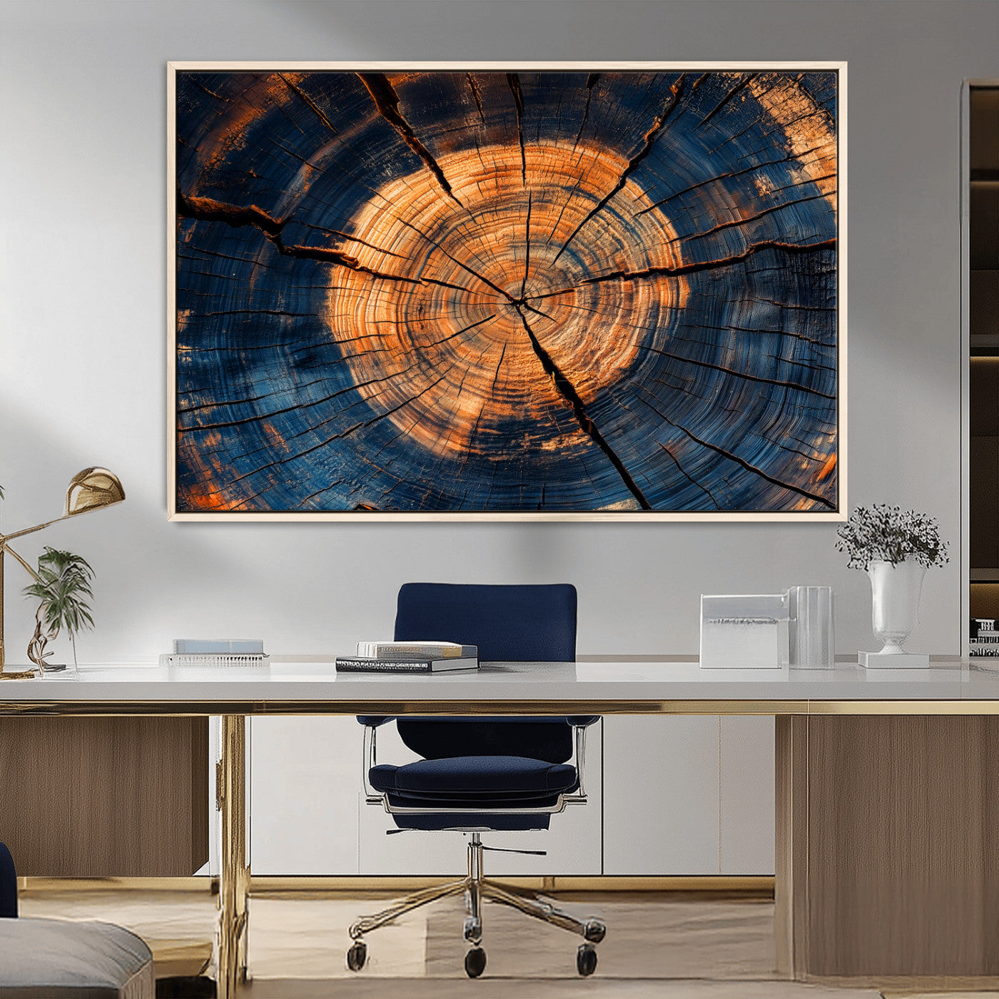 18975622-MGV-CV-36X24-Burnt Wood Wall Art Canvas Print, Framed Aged Timber Art Picture Print, Rustic Tree Slice Perfect Rustic Decor Artwork for Home,