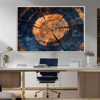 18975622-MGV-CV-36X24-Burnt Wood Wall Art Canvas Print, Framed Aged Timber Art Picture Print, Rustic Tree Slice Perfect Rustic Decor Artwork for Home,