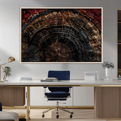 43686762-MGV-FC-36X24_Natural-Dark Wood Ring Wall Art Canvas Print, Framed Abstract Wood Tree Art Picture Print, Rustic Tree Slice Perfect Rustic Decor Artwork