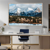 36247746-MGV-CV-36X24-Snowy Peaks Wall Art Canvas Print, Framed Alpine Lake Art Picture Print, Pine Forest Perfect Alpine Wilderness Decor Artwork