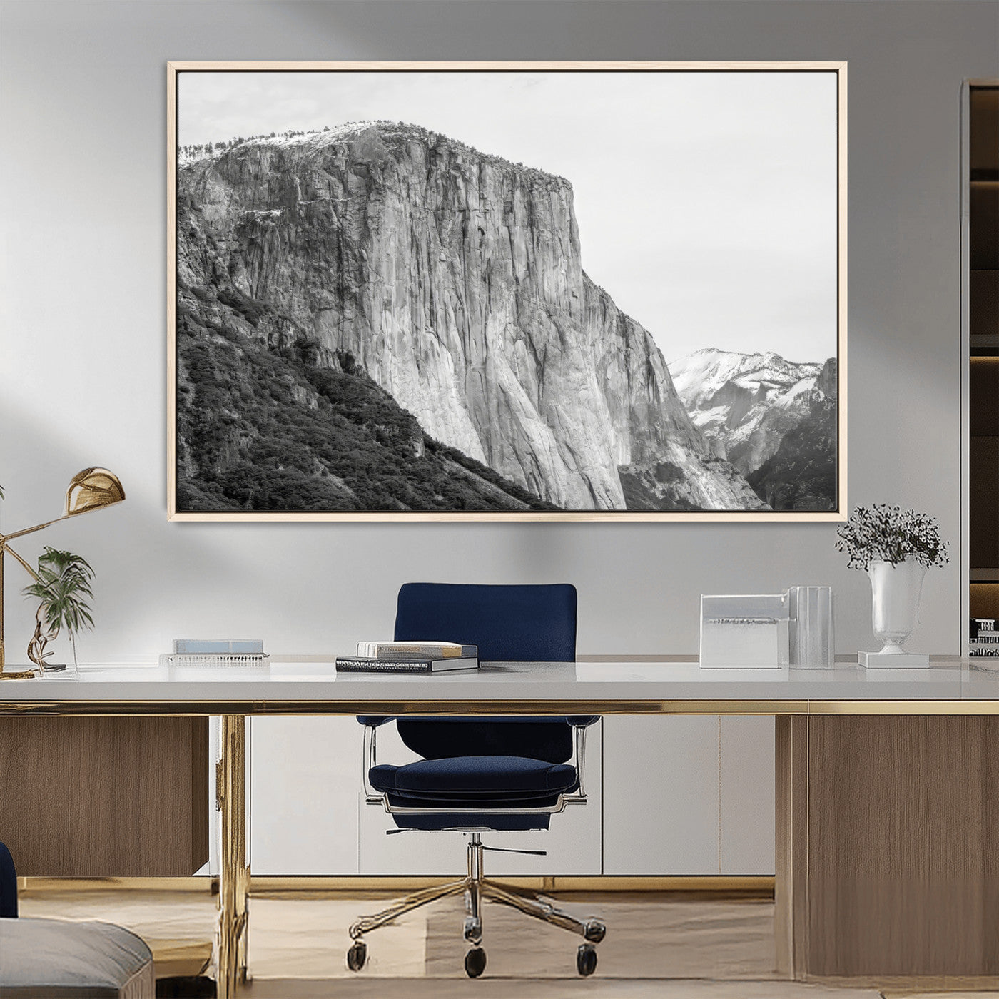 39393420-MGV-CV-36X24-El Capitan Wall Art Canvas Print, Framed Yosemite Cliff Art Picture Print, Monochrome Mountain Perfect Monochrome Sierra Decor