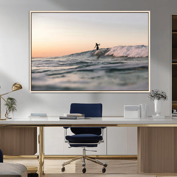 58502923-MGV-FC-36X24_Natural-Wave Rider Wall Art Canvas Print, Framed Ocean Wave Art Picture Print, Riding Surf Perfect Sunset Surf Decor Artwork