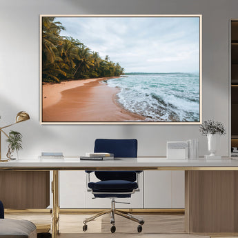 88125882-MGV-CV-36X24-Tropical Shoreline Wall Art Canvas Print, Framed Palm Trees Art Picture Print, Tropical Ocean Perfect Tropical Coastal Decor