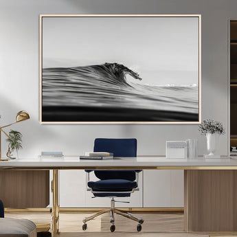 24029476-MGV-CV-36X24-Black Wave Wall Art Canvas Print, Framed Abstract Surf Art Picture Print, Minimalist Ocean Perfect Minimalist Coastal Decor