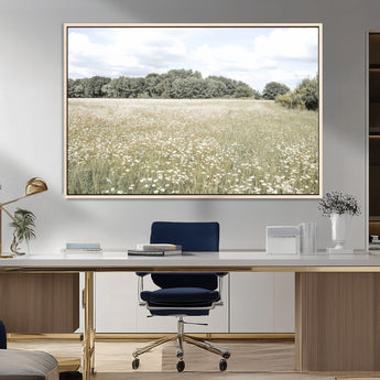 43258946-MGV-FC-36X24_Natural-Daisy Field Wall Art Canvas Print, Framed Pastel Flower Art Picture Print, Meadow Bloom Perfect Scandinavian Minimalist Decor