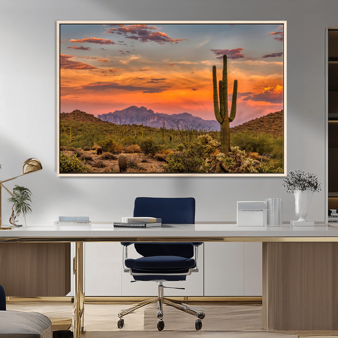 25332783-MGV-CV-36X24-Saguaro Cactus Wall Art Canvas Print, Framed Arizona Sunset Art Picture Print, Sonoran Desert Perfect Southwestern Boho Decor