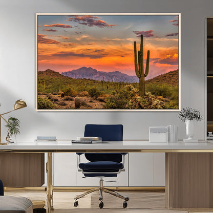 25332783-MGV-CV-36X24-Saguaro Cactus Wall Art Canvas Print, Framed Arizona Sunset Art Picture Print, Sonoran Desert Perfect Southwestern Boho Decor