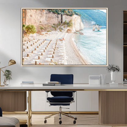 84816639-MGV-FC-36X24_Natural-Mediterranean Beach Wall Art Canvas Print, Framed Airy Coastal Art Picture Print, Summer Shore Perfect Coastal Retreat Decor