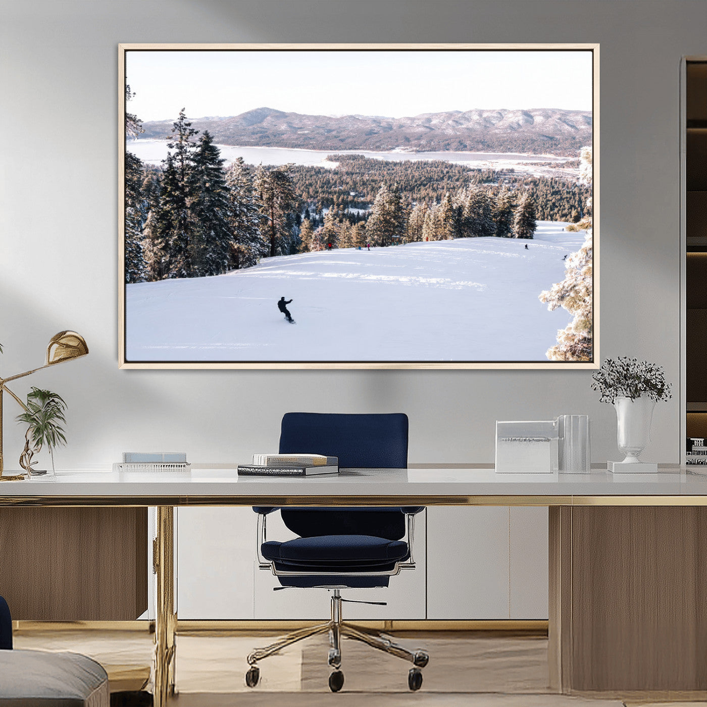 79857868-MGV-FC-36X24_Natural-Snowy Mountain Wall Art Canvas Print, Framed Ski Slope Art Picture Print, Winter Forest Perfect Modern Rustic Decor Artwork