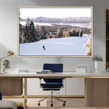 79857868-MGV-FC-36X24_Natural-Snowy Mountain Wall Art Canvas Print, Framed Ski Slope Art Picture Print, Winter Forest Perfect Modern Rustic Decor Artwork