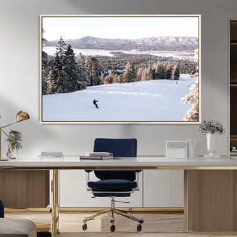 79857868-MGV-FC-36X24_Natural-Snowy Mountain Wall Art Canvas Print, Framed Ski Slope Art Picture Print, Winter Forest Perfect Modern Rustic Decor Artwork