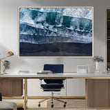 87941475-MGV-FC-36X24_Natural-Black Beach Wall Art Canvas Print, Framed Aerial Ocean Art Picture Print, Moody Coastal Perfect Modern Coastal Decor Artwork