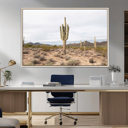 96147924-MGV-FC-36X24_Natural-Saguaro Cactus Wall Art Canvas Print, Framed Desert Cactus Art Picture Print, Earthy Desert Perfect Southwestern Boho Decor