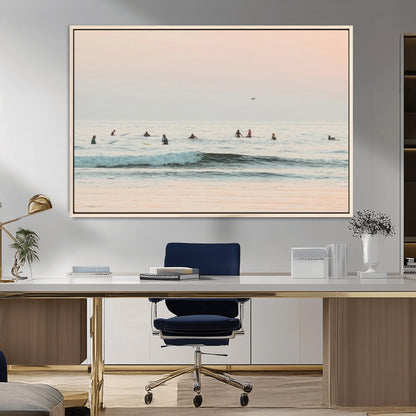 98888919-MGV-CV-36X24-Pastel Ocean Wall Art Canvas Print, Framed Soft Sunset Swimming Art Picture Print, Calm Sea Horizon Perfect Soft Coastal