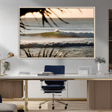 24896468-MGV-FC-36X24_Natural-Sunset Surf Wall Art Canvas Print, Framed Golden Waves Art Picture Print, Tropical Ocean Perfect Tropical Boho Decor Artwork