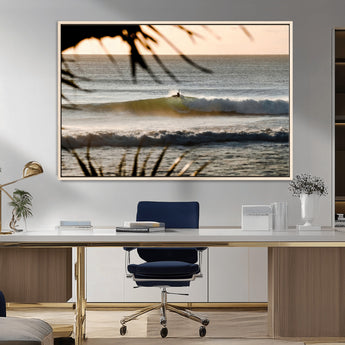 24896468-MGV-FC-36X24_Natural-Sunset Surf Wall Art Canvas Print, Framed Golden Waves Art Picture Print, Tropical Ocean Perfect Tropical Boho Decor Artwork