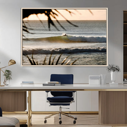 24896468-MGV-FC-36X24_Natural-Sunset Surf Wall Art Canvas Print, Framed Golden Waves Art Picture Print, Tropical Ocean Perfect Tropical Boho Decor Artwork