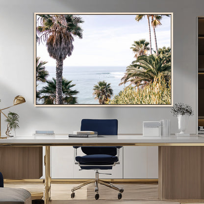 51404565-MGV-CV-36X24-Palm Trees Wall Art Canvas Print, Framed Ocean Breeze Art Picture Print, Coastal View Perfect Tropical Coastal Decor Artwork
