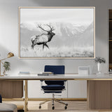 62278753-MGV-CV-36X24-Monochrome Elk Wall Art Canvas Print, Framed Mountain Wildlife Art Picture Print, Rustic Nature Perfect Rustic Minimalist Decor