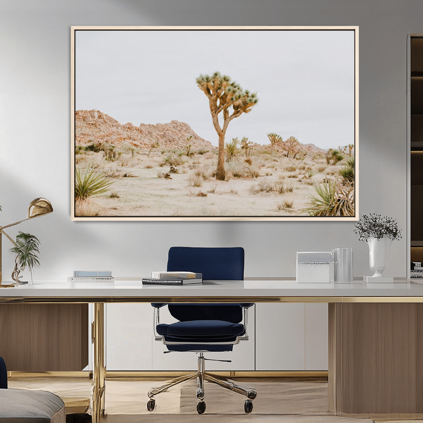 67109959-MGV-FC-36X24_Natural-Joshua Tree Wall Art Canvas Print, Framed Neutral Desert Art Picture Print, Earthy Landscape Perfect Neutral Boho Decor Artwork