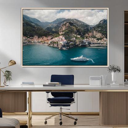 20321590-MGV-FC-36X24_Natural-Amalfi Coast Wall Art Canvas Print, Framed Italy Travel Art Picture Print, Mediterranean Landscape Perfect Mediterranean Coastal