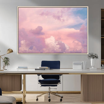22874890-MGV-FC-36X24_Natural-Pastel Sky Wall Art Canvas Print, Framed Dreamy Cloudscape Art Picture Print, Sunset Glow Perfect Minimalist Serenity Decor