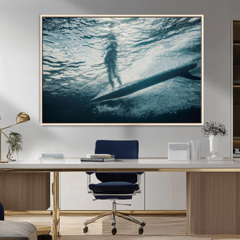71192524-MGV-FC-36X24_Natural-Submerged Surf Wall Art Canvas Print, Framed Underwater Perspective Art Picture Print, Ocean Surf Perfect Coastal Adventure Decor