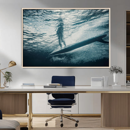 71192524-MGV-FC-36X24_Natural-Submerged Surf Wall Art Canvas Print, Framed Underwater Perspective Art Picture Print, Ocean Surf Perfect Coastal Adventure Decor