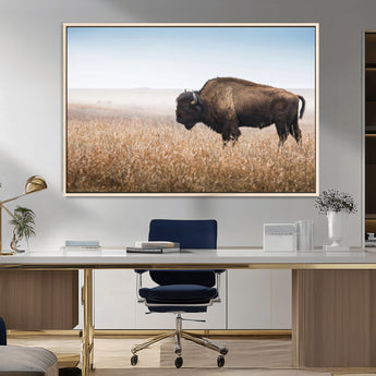 99620201-MGV-FC-36X24_Natural-Wild Bison Wall Art Canvas Print, Framed Bison in Prairie Art Picture Print, Rustic Western Perfect Rustic Western Decor Artwork