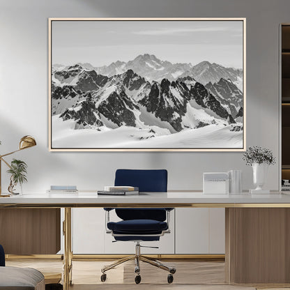 32399691-MGV-CV-36X24-Snowy Mountain Wall Art Canvas Print, Framed Mountain Peaks Art Picture Print, Alpine Mountains Perfect Minimalist Alpine Decor