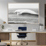 42544082-MGV-FC-36X24_Natural-Monochrome Seascape Wall Art Canvas Print, Framed Surf Wave Art Picture Print, Minimalist Ocean Perfect Moody Coastal Decor