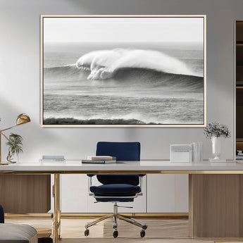 42544082-MGV-FC-36X24_Natural-Monochrome Seascape Wall Art Canvas Print, Framed Surf Wave Art Picture Print, Minimalist Ocean Perfect Moody Coastal Decor