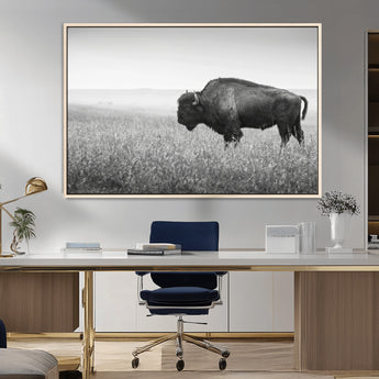 28435251-MGV-CV-36X24-Bison In Prairie Wall Art Canvas Print, Framed Rustic Wildlife Art Picture Print, Wild Buffalo Perfect Rustic Western Decor