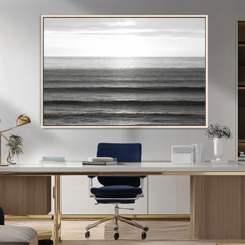 47305203-MGV-CV-36X24-Monochrome Ocean Wall Art Canvas Print, Framed Moody Ocean Art Picture Print, Calm Ocean Perfect Minimalist Coastal Decor Artwork