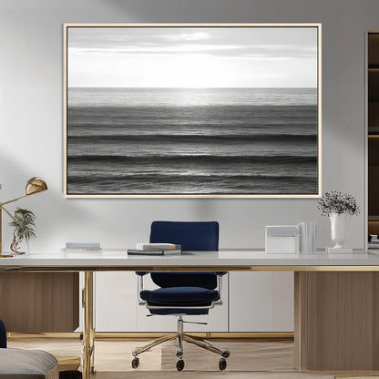 47305203-MGV-CV-36X24-Monochrome Ocean Wall Art Canvas Print, Framed Moody Ocean Art Picture Print, Calm Ocean Perfect Minimalist Coastal Decor Artwork