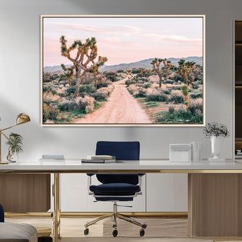 12540952-MGV-FC-36X24_Natural-Joshua Tree Park Wall Art Canvas Print, Framed Desert Road Art Picture Print, Sunset Drive Perfect Southwestern Boho Decor Artwork