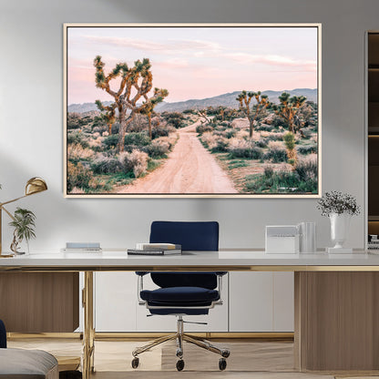 12540952-MGV-FC-36X24_Natural-Joshua Tree Park Wall Art Canvas Print, Framed Desert Road Art Picture Print, Sunset Drive Perfect Southwestern Boho Decor Artwork