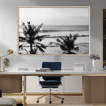 17508038-MGV-FC-36X24_Natural-Tropical Coastline Wall Art Canvas Print, Framed Palm Trees Art Picture Print, Ocean Waves Perfect Minimalist Coastal Decor