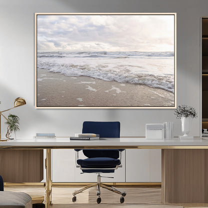 70596264-MGV-CV-36X24-Ocean Waves Wall Art Canvas Print, Framed Coastal Shoreline Art Picture Print, Sea Foam Perfect Coastal Minimalist Decor Artwork