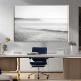 60635783-MGV-CV-36X24-Black White Seascape Wall Art Canvas Print, Framed Ocean Waves Art Picture Print, Misty Coastal Perfect Minimalist Coastal Decor