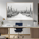 35537313-MGV-FC-36X24_Natural-Monochrome Desert Wall Art Canvas Print, Framed Cactus Path Art Picture Print, Southwestern Landscape Perfect Southwestern