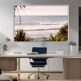 23287092-MGV-CV-36X24-Ocean Surfer Wall Art Canvas Print, Framed Coastal Surf Art Picture Print, Tropical Beach Perfect Tropical Coastal Decor Artwork