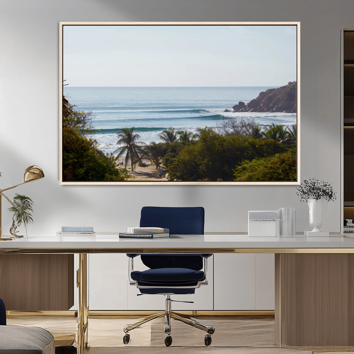 88336640-MGV-CV-36X24-Tropical Beach Scene Wall Art Canvas Print, Framed Coastal Photography Art Picture Print, Ocean Horizon Art Perfect Coastal Boho