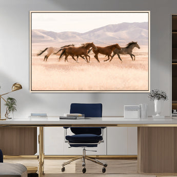 83644685-MGV-CV-36X24-Wild Horse Art Wall Art Canvas Print, Framed Rustic Western Art Picture Print, Desert Horse Scene Perfect Rustic Western Decor
