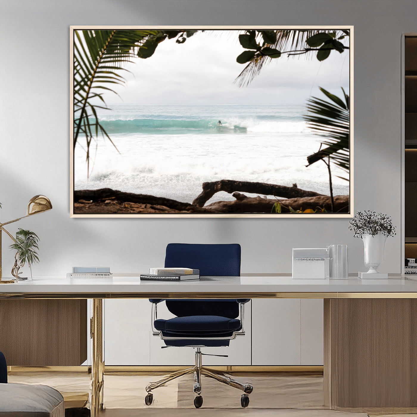50382104-MGV-CV-36X24-Tropical Surf Wall Art Canvas Print, Framed Palm Tree View Art Picture Print, Beach House Art Perfect Boho Coastal Decor Artwork