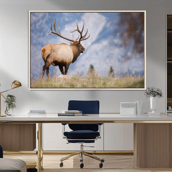 26365841-MGV-FC-36X24_Natural-Mountain Elk Art Wall Art Canvas Print, Framed Rustic Wildlife Print Art Picture Print, Lodge Style Decor Perfect Rustic Lodge