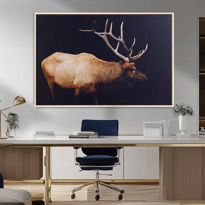 91871131-MGV-FC-36X24_Natural-Rustic Elk Art Wall Art Canvas Print, Framed Moody Wildlife Decor Art Picture Print, Western Animal Print Perfect Western Lodge